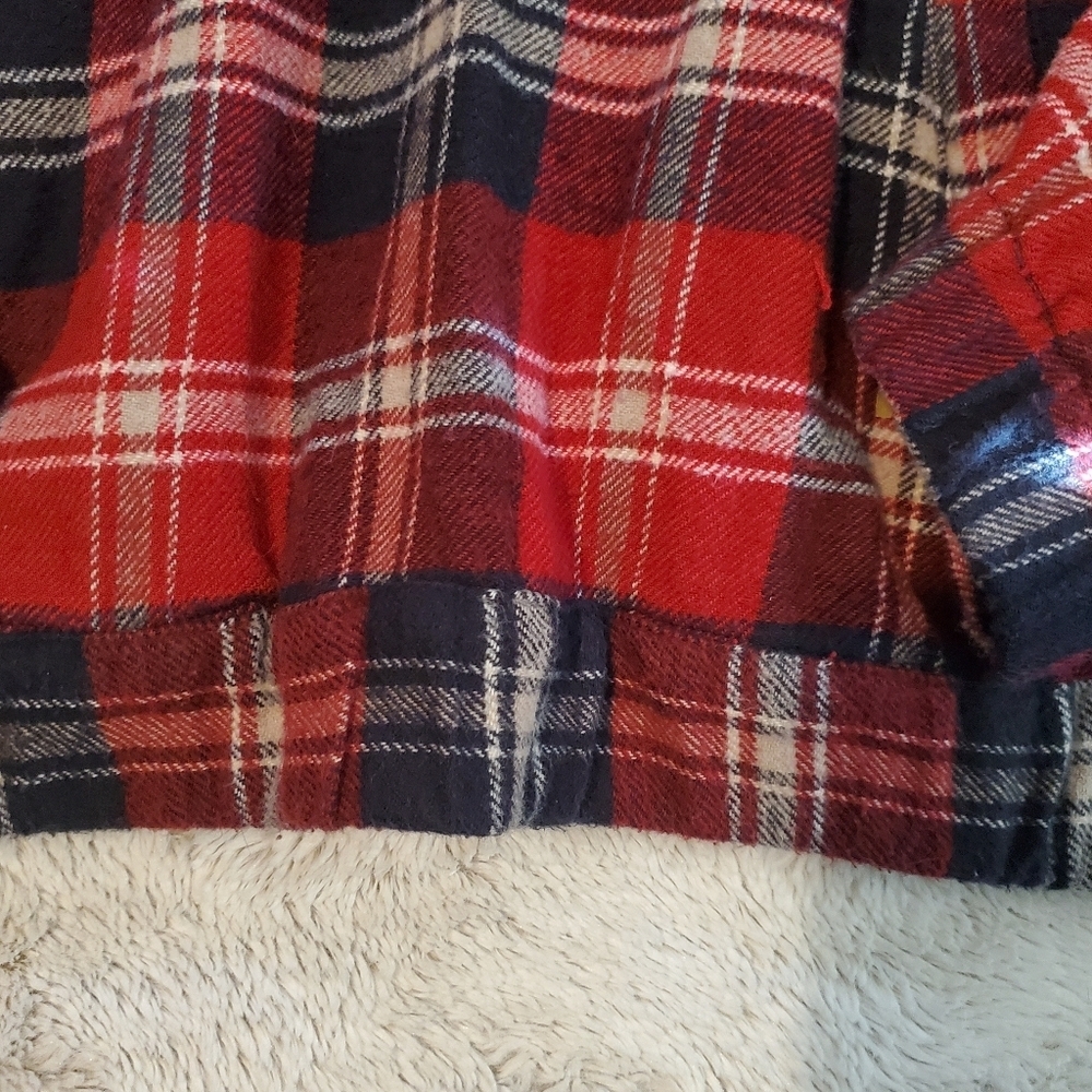 Forever 21 Flannel Pullover Women Red & Navy Plaid Cowl Neck Long Sleeve Sz S - Picture 4 of 8